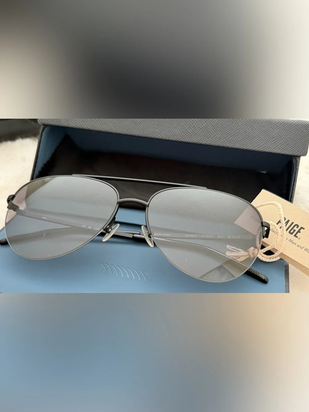 NWT&C* PAIGE Charlie Aviator Sunglasses Black Gradient Lens 58mm